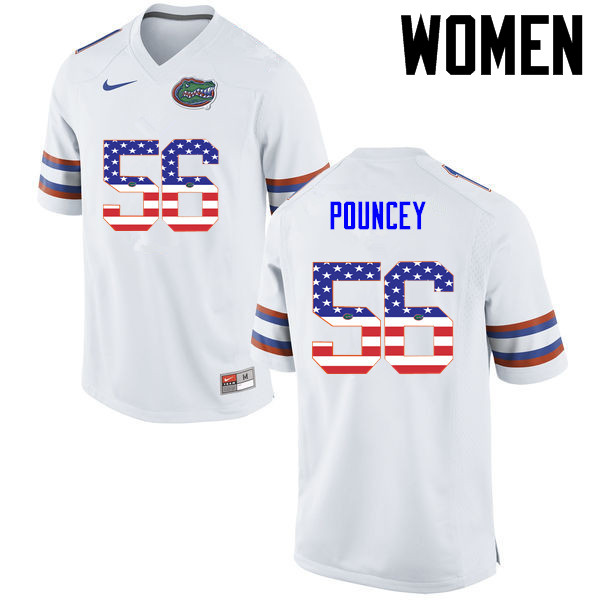 Women Florida Gators #56 Maurkice Pouncey College Football USA Flag Fashion Jerseys-White